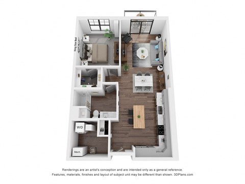 Floor plan for 1 bed, 1 bath, 866 sqft